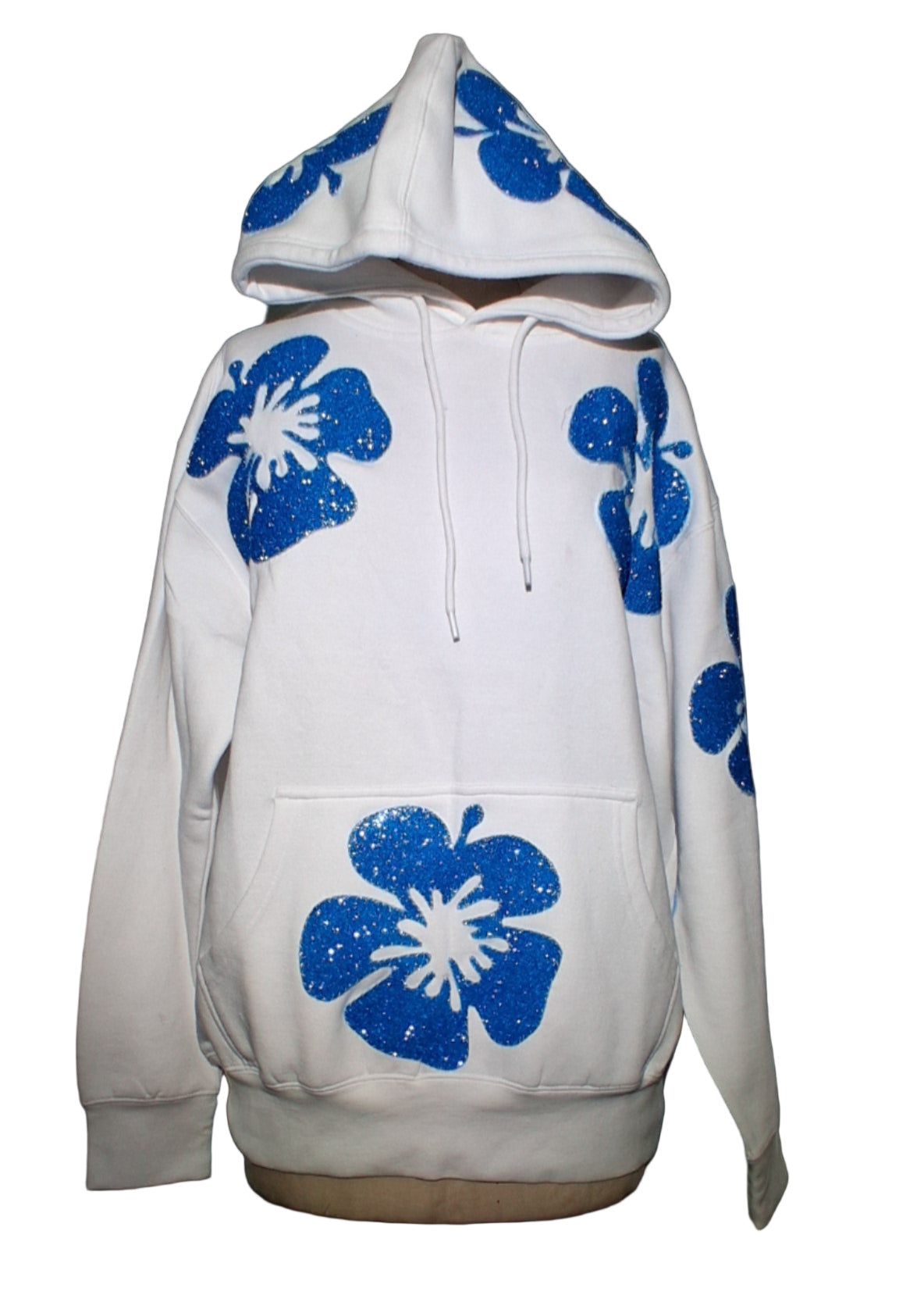 Hawaiian Sparkling Blue Flower White Hoodie