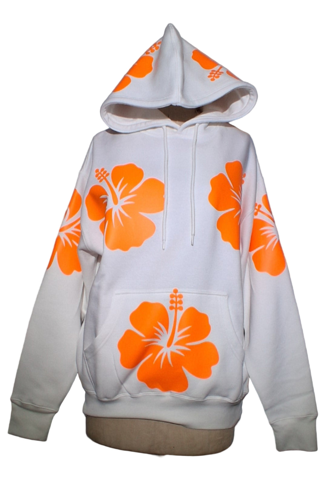 Hawaiian Neon Orange Flower White Hoodie