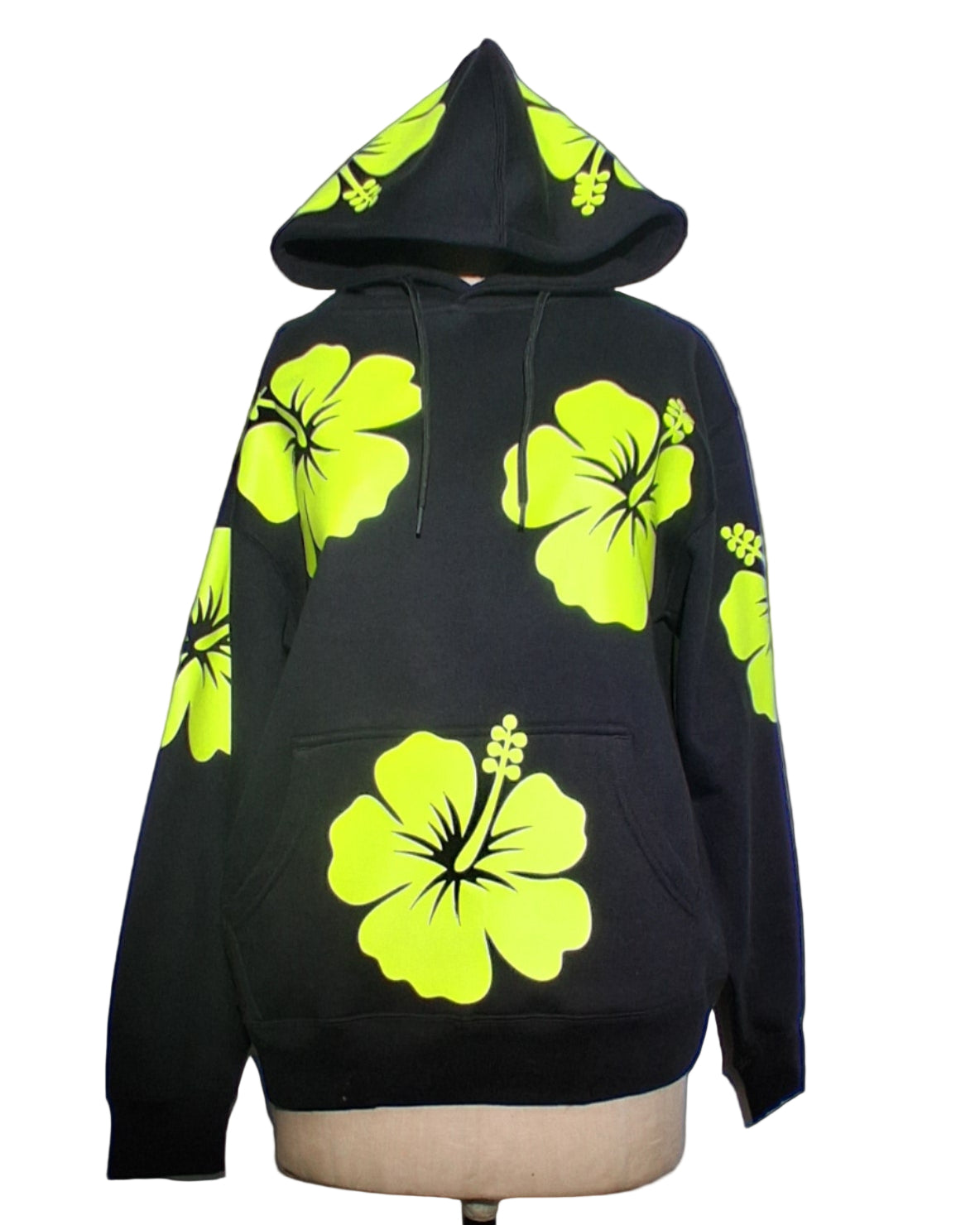 Hawaiian Neon Yellow Flower Black Hoodie
