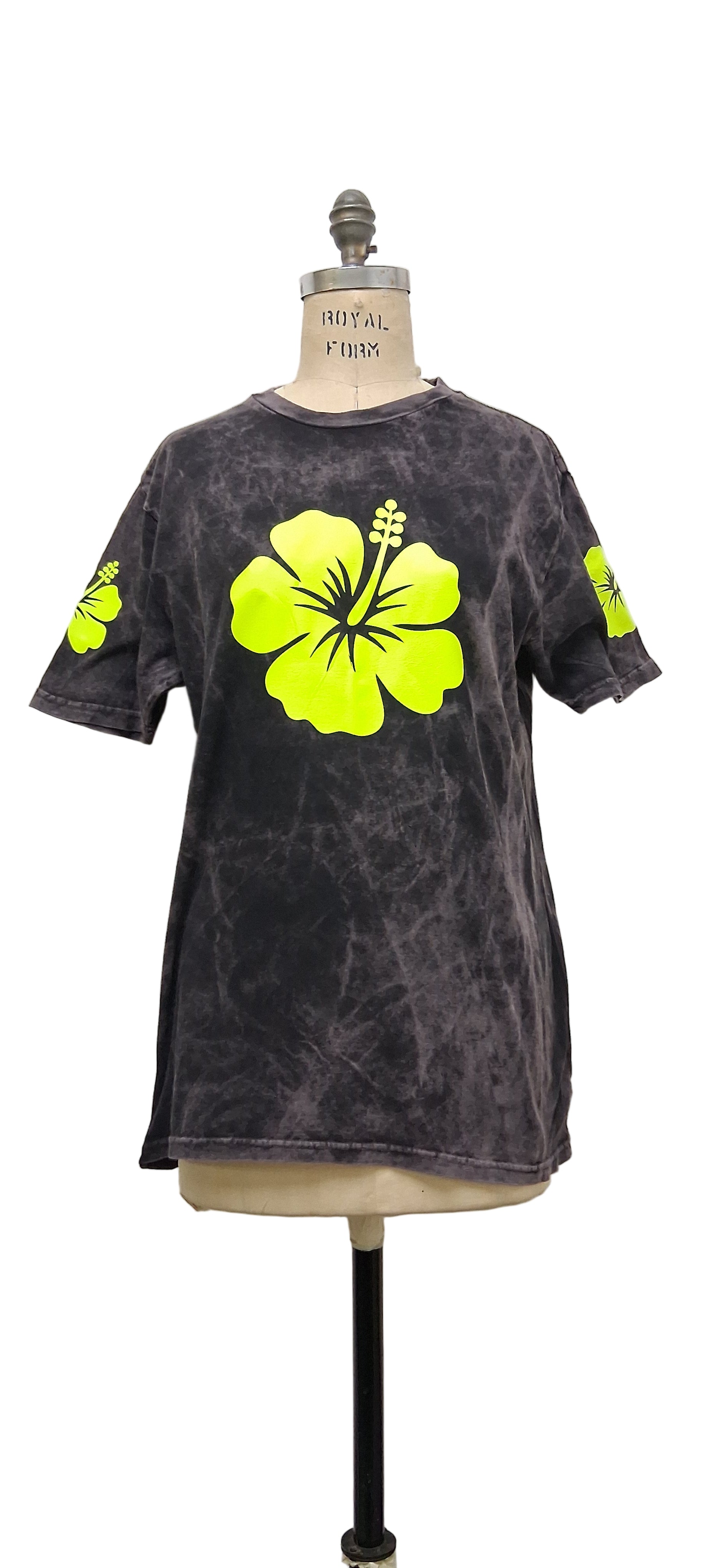 Yellow Hibiscus Black Washed T-Shirt