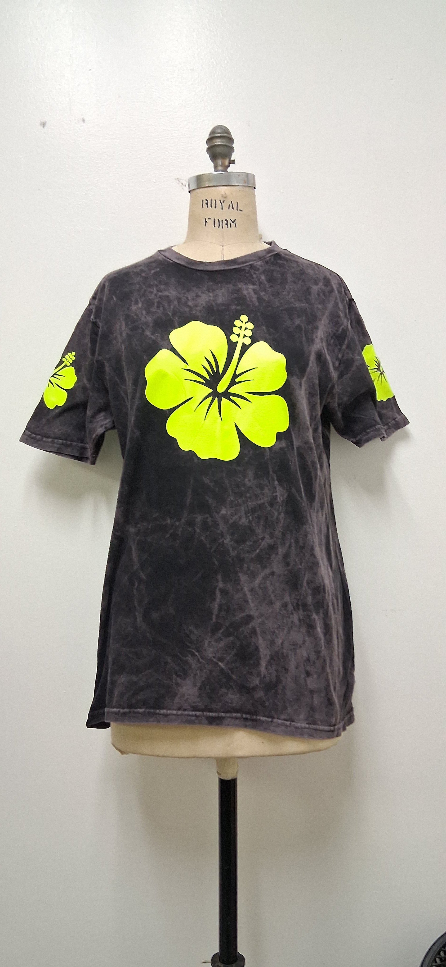 Yellow Hibiscus Black Washed T-Shirt