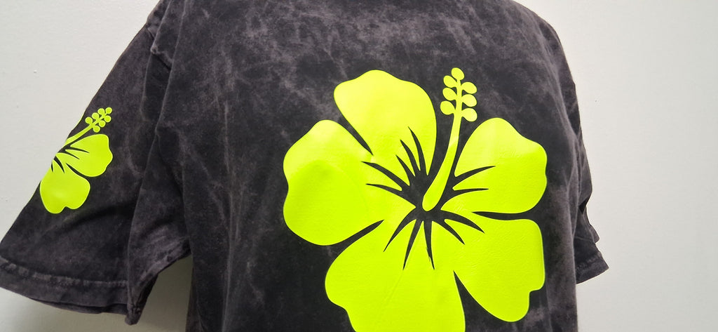 Yellow Hibiscus Black Washed T-Shirt