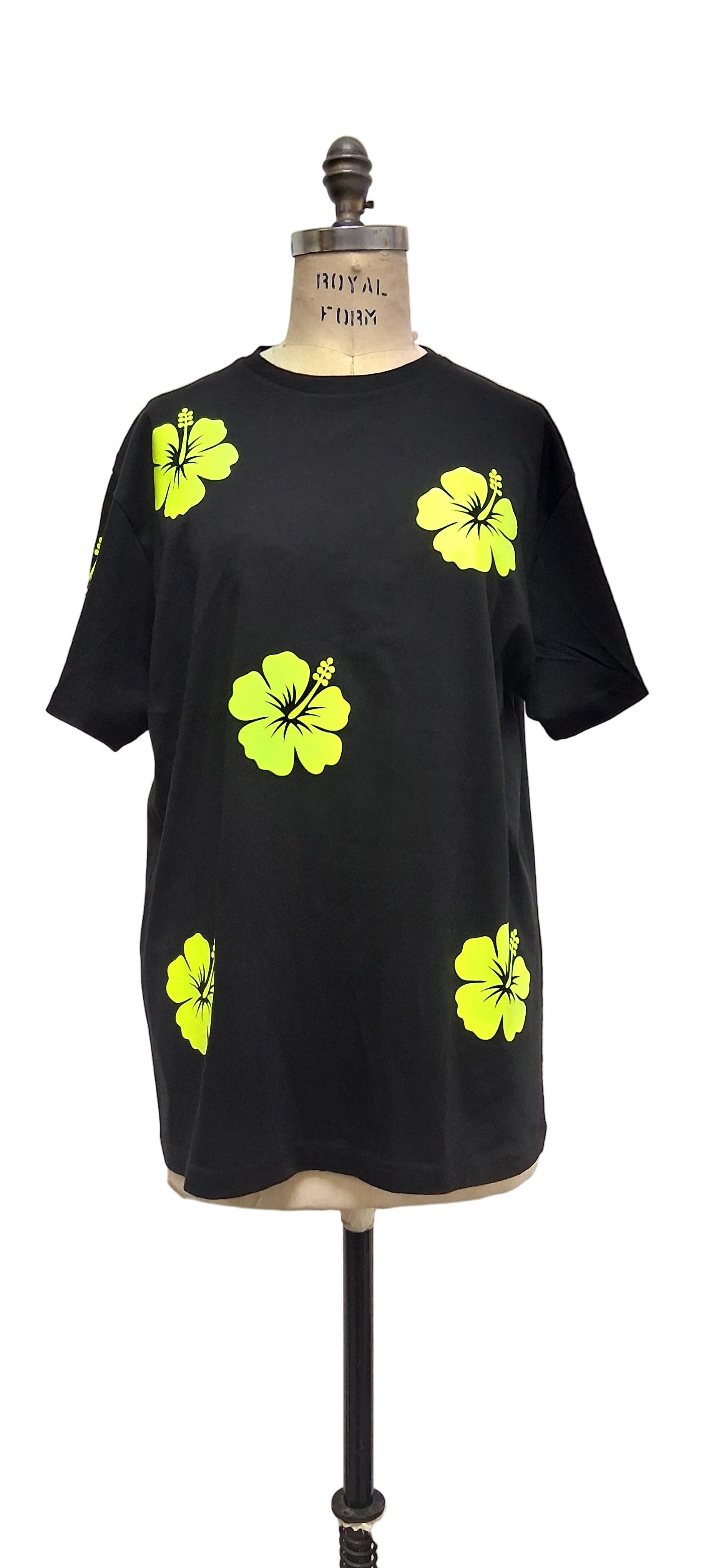 Yellow Hibiscus Black T-shirt