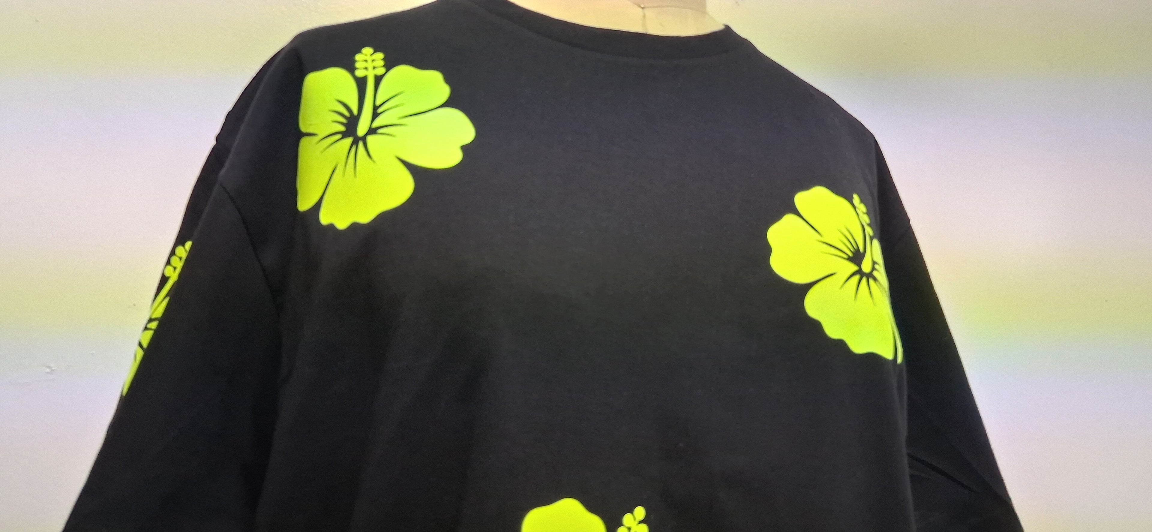 Yellow Hibiscus Black T-shirt
