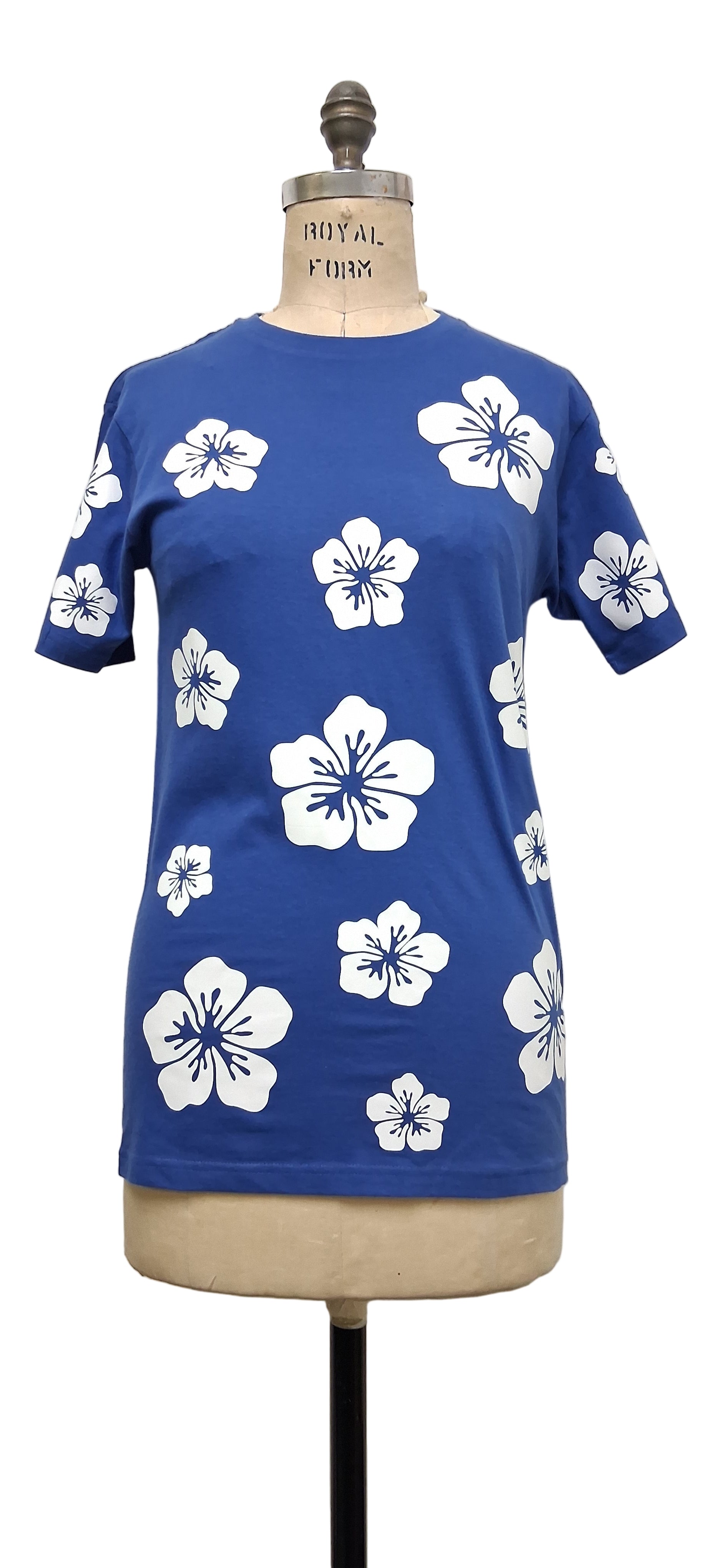 White Hibiscus Blue T-shirt