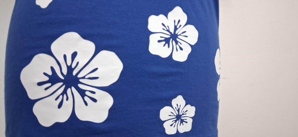 White Hibiscus Blue T-shirt