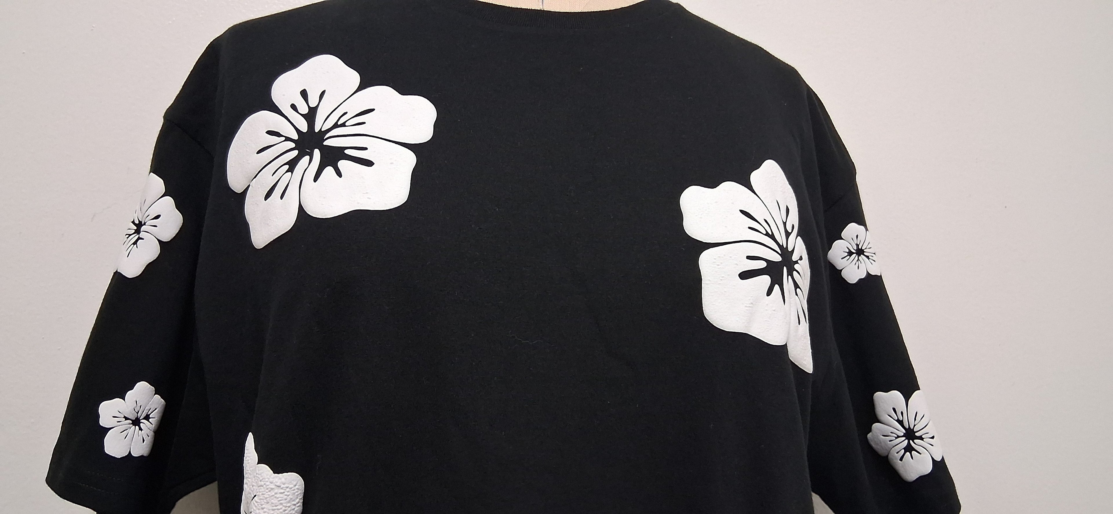 White Hibiscus Black T-shirt