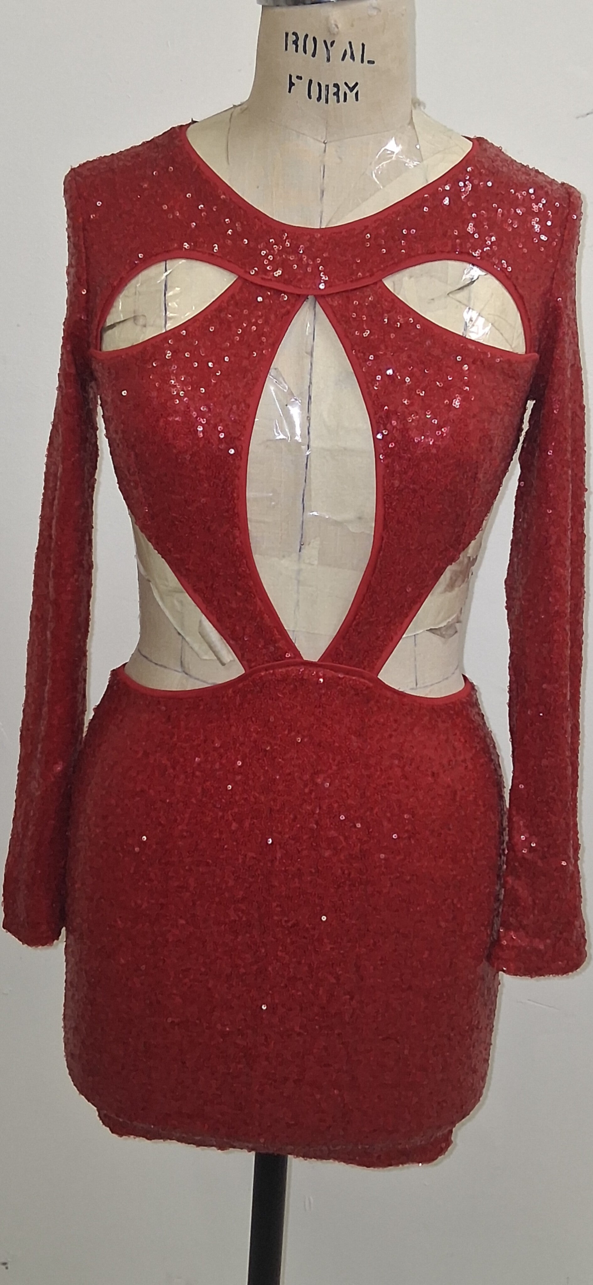 ASYMMETRIC RED SEQUINS DRESS SIZE SMALL/MEDIUM