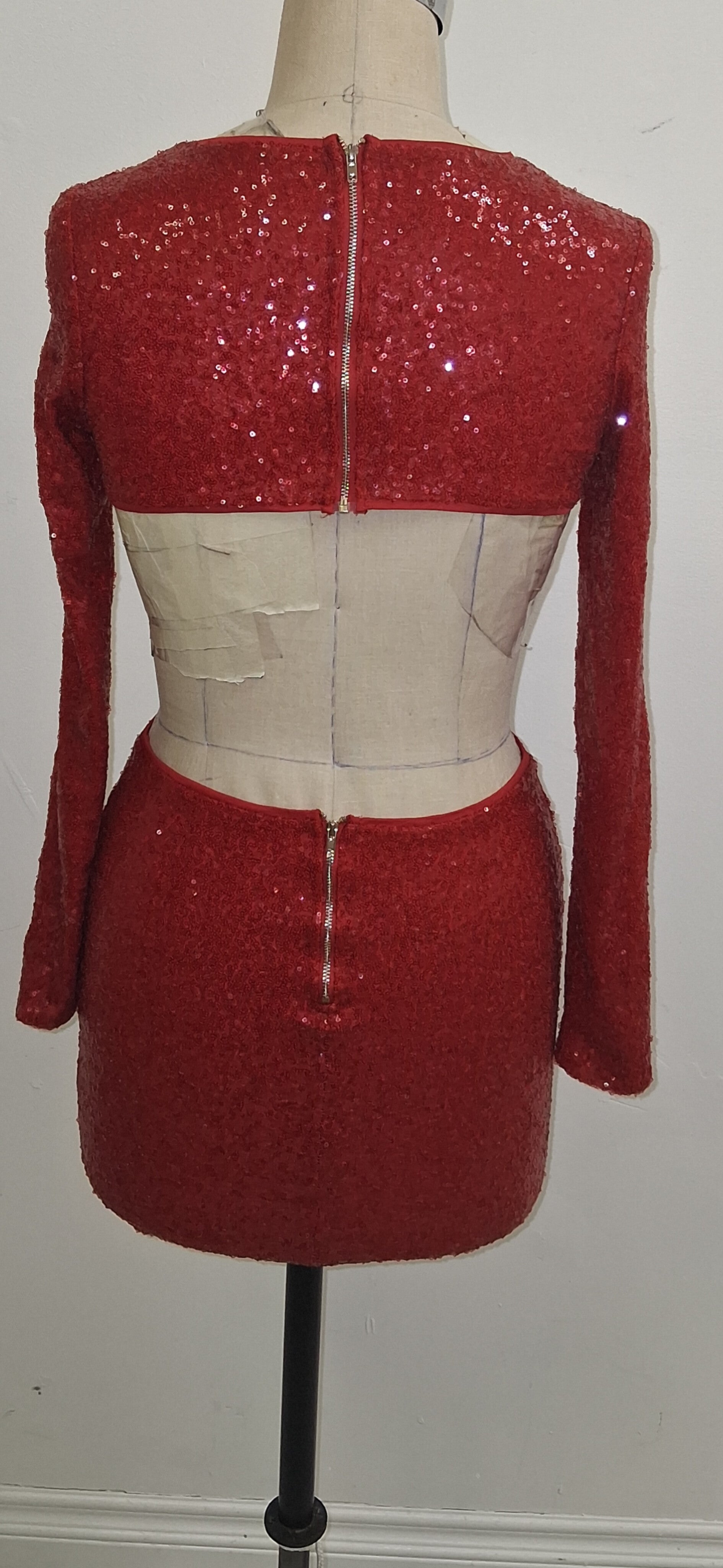 ASYMMETRIC RED SEQUINS DRESS SIZE SMALL/MEDIUM