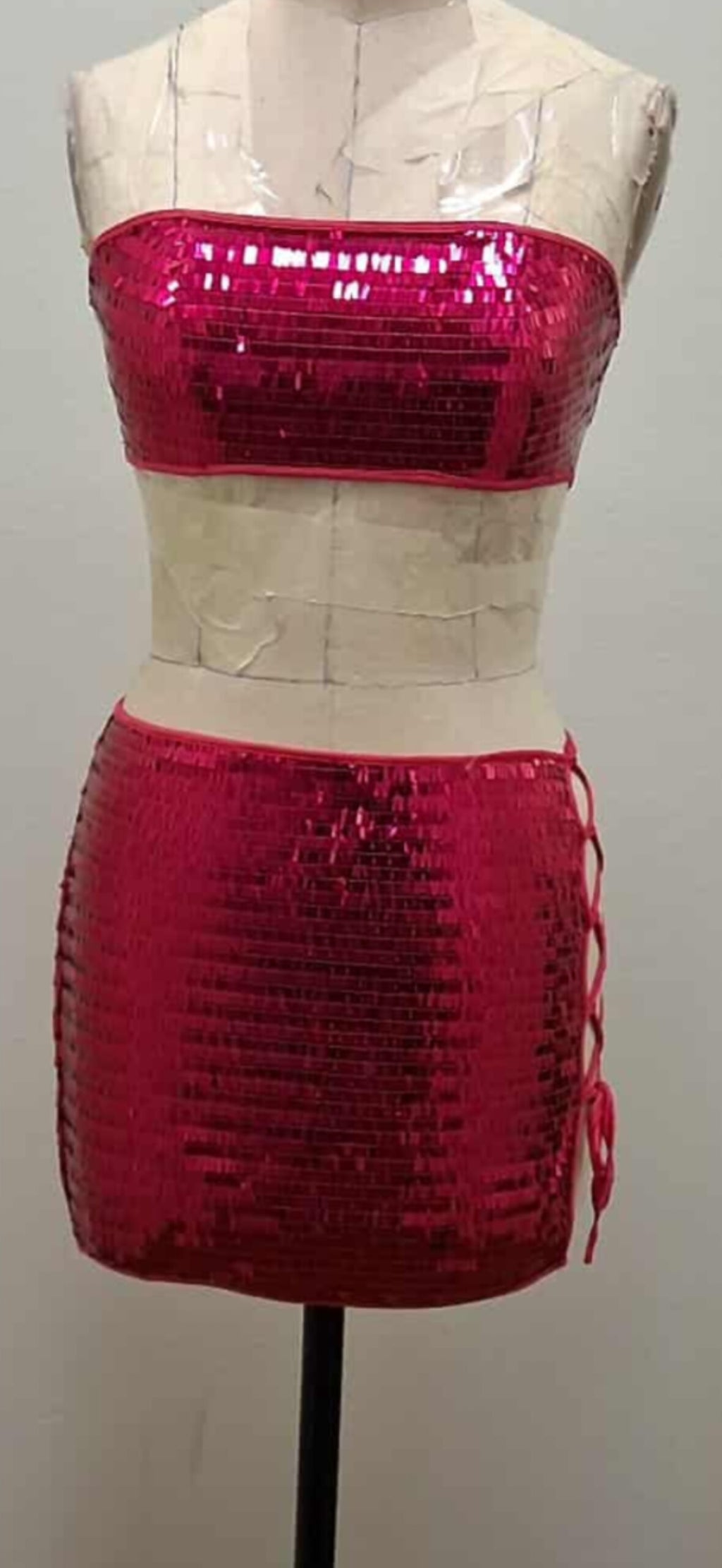 2 PIECES SEQUINS TOP AND MINI SKIRT