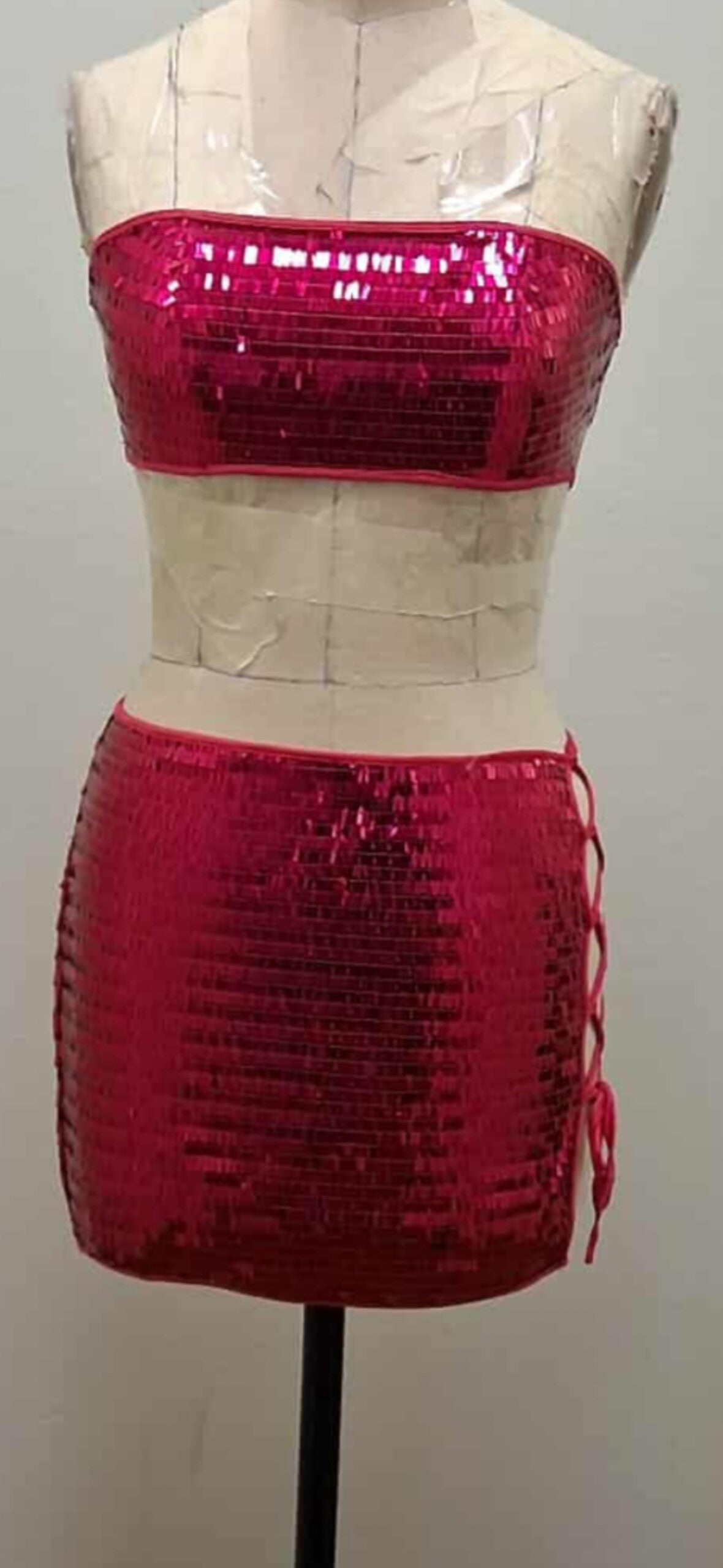 2 PIECES SEQUINS TOP AND MINI SKIRT