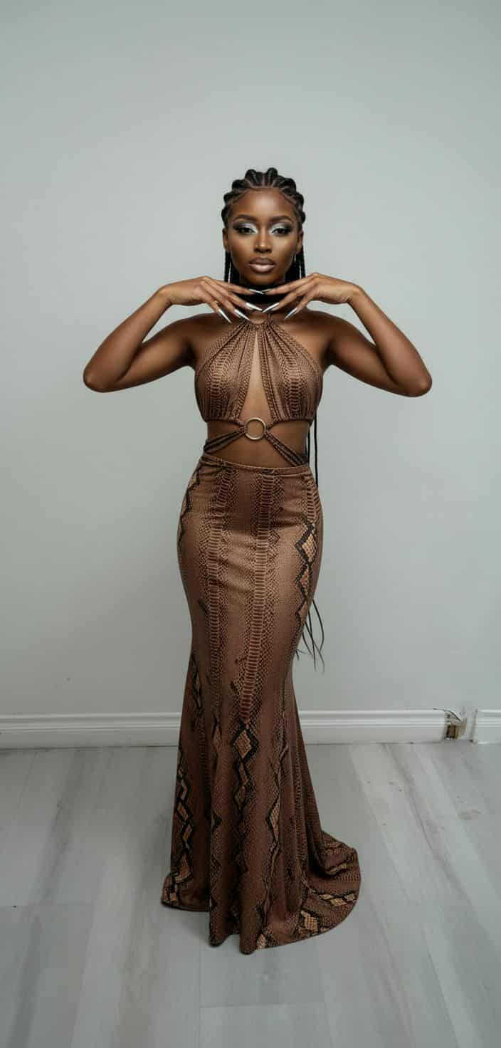 SEXY SNAKE VINYL LEATHER GOWN